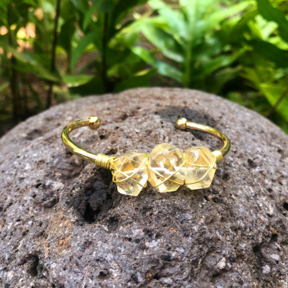 Moon Child Citrine Rough Gemstone Bangle Cuff Bracelet